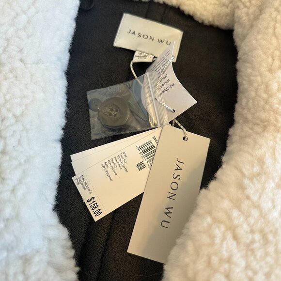 Jason Wu Faux Fur Vegan Leather Shearling Jacket Coat Button Down Medium NWT - Picture 14 of 15